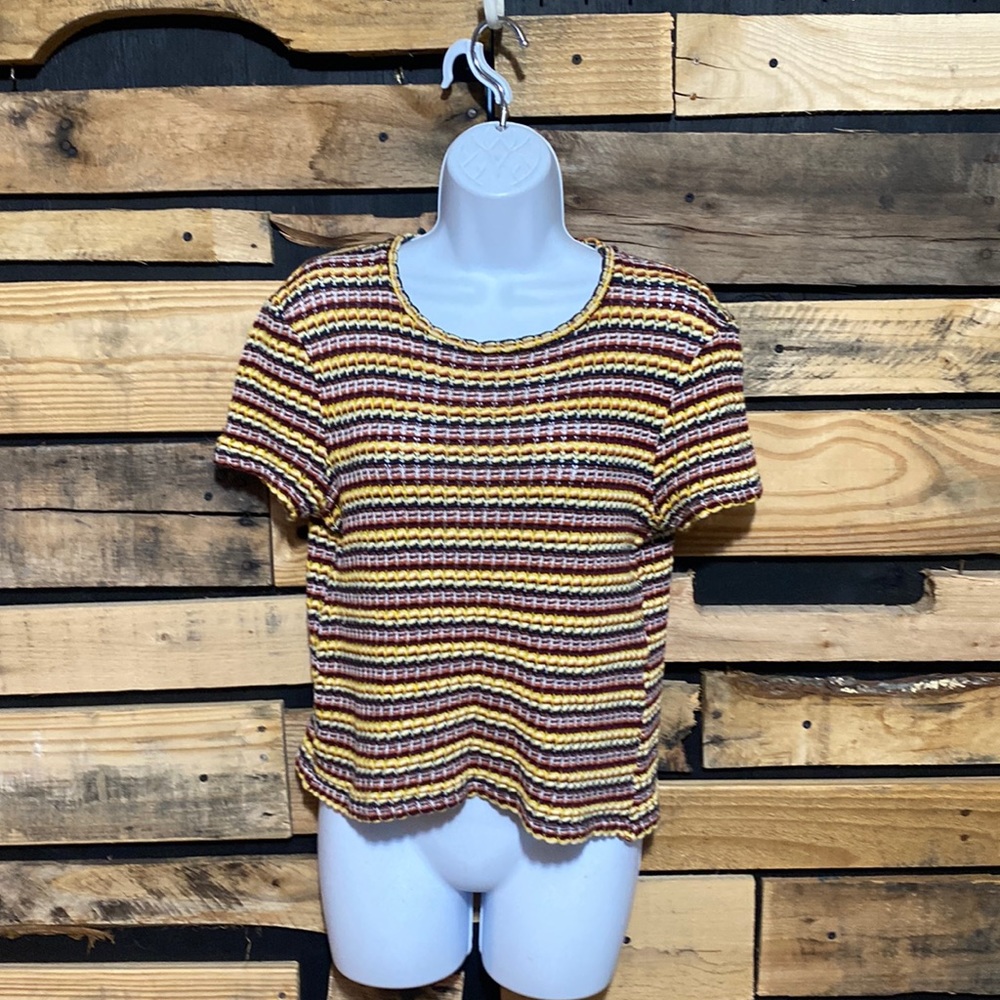 Zara Striped Rib Knit‎ Short Sleeve Cropped Top Size Small